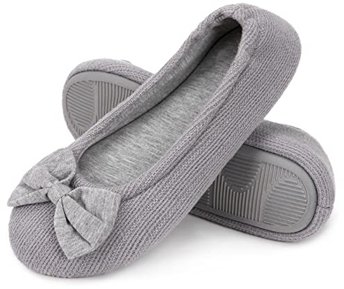 EverFoams Damen Gemütlich Leicht Frottee Baumwolle Memory Foam Ballerina Hausschuhe, Grau, 40/41 EU