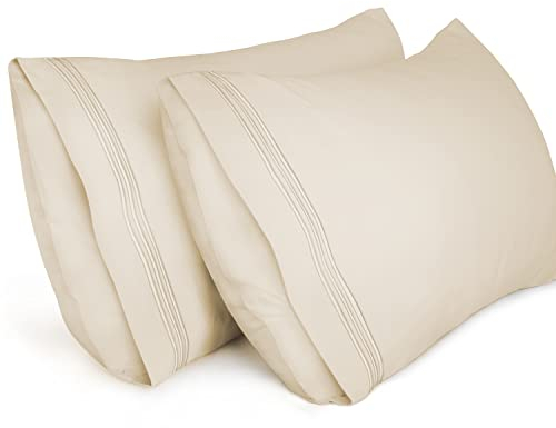 Lirex 2er Pack Kissenbezug 50 x 101 cm, Weiche Gebürstete Mikrofaser-Kissenbezüge, Hotelverschluss kopfkissen bezug,Kopfkissenbezug aus weichem Mikrofaser ,Oeko-TEX Zertifiziert (Beige)