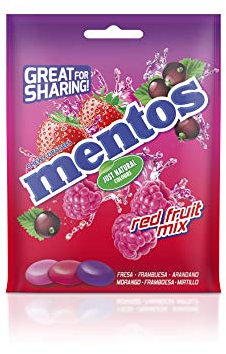 Mentos Mix Frutos Rojos, Caramelo Masticable con Zumo de Frutas - Bolsa de 160 gr.