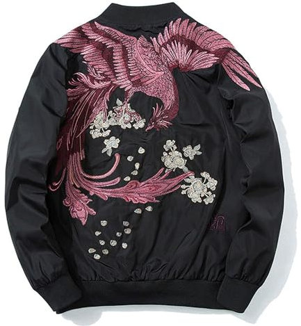 XYXIONGMAO Phoenix taktische Bomberjacke mit Handstickerei, japanischer Hip-Hop, Streetwear, Windbreaker, schwarz, Fliegerjacke, Rot/Ausflug, einfarbig (Getaway Solids), L