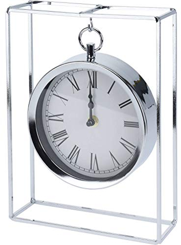 Reloj de mesa con soporte de metal, 25 cm, plateado
