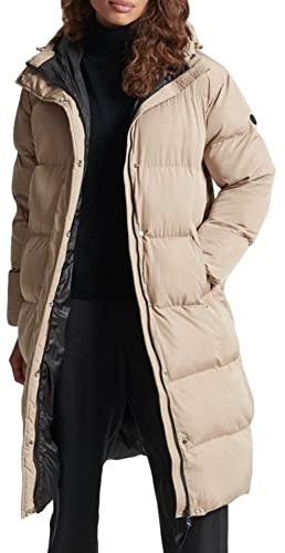 Superdry Damen Lang Geschnittener Duvet Mantel Shaker Beige 44