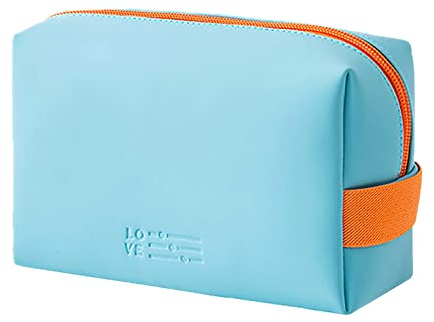 LEUCHTBOX Kleine Kosmetiktasche wasserdichte Wash-Bag für Frauen Kulturtasche Make-Up Bag PU-Kunstleder Candy Bag Style Knallige Farben (Hellblau)