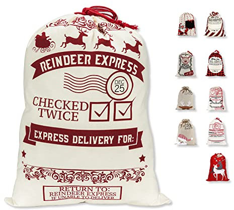 LessMo Bolsa de Lona de Santa Saco de Navidad, Bolsa Grande de Lona con cordón, Bolsa de algodón Favores de Fiesta para Almacenamiento de Paquetes de Navidad Grandes (Seal)