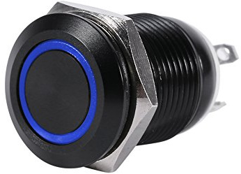 12mm Momentary Push Button Switch with LED Light - Black Case for Car and Outdoor Use, Waterproof 2A
