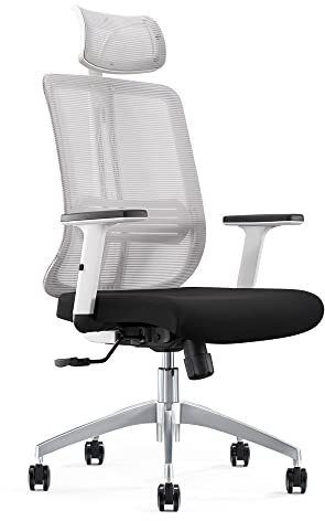 Vivol Design Dreh Bürostuhl Torino Schwarz mit Weiß - Ergonomisch einstellbar - Lordosenstütze und Kopfstütze