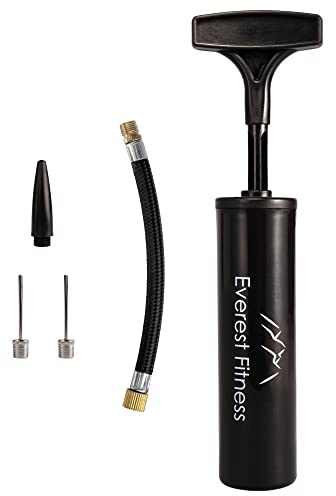 EVEREST FITNESS Kleine Ballpumpe - 15cm lang - Luftpumpe mit 2er-Pack Nadeln und Schlauch - Pumpe für Basketball, Gymnastikball, Handball, Fußball, Volleyball & Ball Spiele