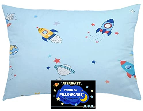 Kinder Kissenbezug 40 x 60 cm - Bio Baumwolle Kopfkissenbezug - Baby Kleinkind Kissen Kissenbezüge für Kinderwagen - babykissen bezug mit Umschlagverschluss, Rakete