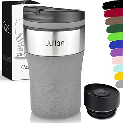 Milu Thermobecher mit Gravur - 210ml - Geschenkidee personalisiertes Geschenk mit Namen Weihnachten für Männer Frauen Mama Papa Freundin (Grau, 210ml)