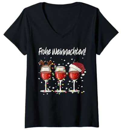 Damen Frohe Weinnachten, Weihnachten, Weinglas T-Shirt mit V-Ausschnitt
