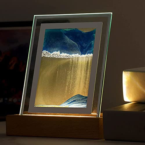 Aisny Sandscape, 3D Sandbild Herbstdeko Sandbilder Zum Drehen LED Bewegliche Sandbilder Deko Figuren Mit LED Licht Sand Glas Set Schreibtisch Deko Sand Lampe Entspannung USB Betrieben Blau