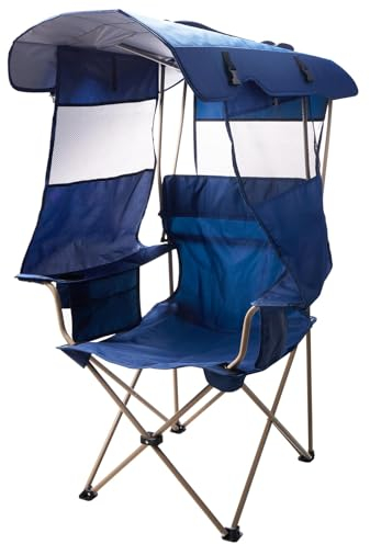 Huskfirm Camping Chair with Canopy Shade - Beach Chair with UPF 50+ Sun Shade, Cup Holder, Side Pocket, Portable Folding Soccer Chair for Adults Fishing Camp Lawn Outdoor Sports, Support 330 LBS, Blue