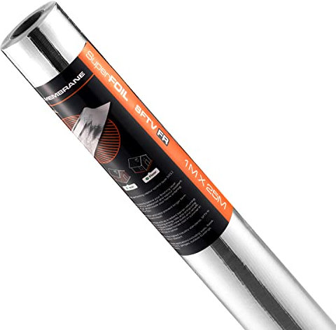 SuperFOIL SFTV FR Reflective Membrane 1m x 25m - Energy Saving Foil Sheet - Fire-Rated 2-in-1 Sustainable Reflective Radiant Barrier & Waterproof Vapour Barrier VCL for Home & Auto