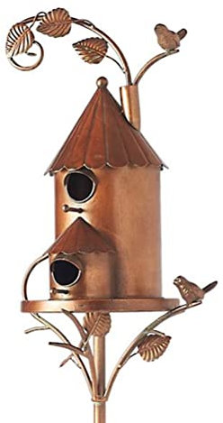 Vogelhaus aus Metall mit Stange, Vogelhauspfähle aus Kupfer, Große Vogelhäuser Hof, Hinterhof, Terrasse, Gartendekoration, Ruheplatz Vögel, Kolibrihaus (B)