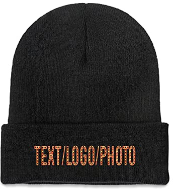 Custom Beanie Mütze für Männer Frauen Ihr individuelles Logo Bündchen Beanie Mütze Schwarz, Schwarz , One size