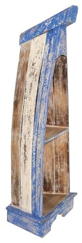 Oriental Galerie Bootsregal mit Steg Boot Regal Standregal Aufbewahrung Maritim Urlaub Albesia Holz Natur Blau ca.94 cm Model Marina - Klein