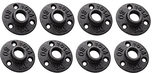 Nvanvmm 1/2 Inches Malleable Cast Iron Pipe Flange, 1/2 Inches Black Pipe Threaded Pipe Nipples, 8 Pcs