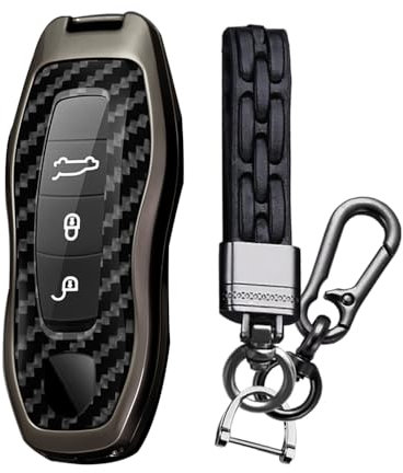 TECART Porte-clés en métal pour Porsche 718 911 - Motif carbone - 3/4 boutons - Noir