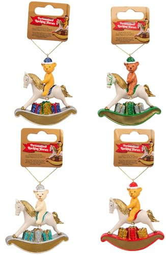 Suki Christmas Rocking Horse Glittered Christmas Tree Decoration - Customise with a NAME (Blue)