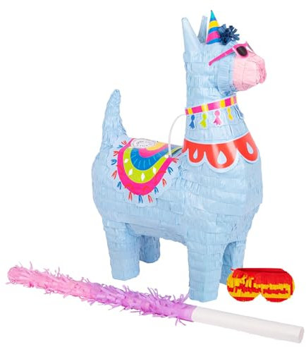 Fax Potato Llama Pinata, Pink Buster Stick and Blindfold Set (W35 x D12 x H50cm) Fill Your Own Kids Large Party Supplies Themed Birthday Fun Decoration Pinata for Kids Parties & Games
