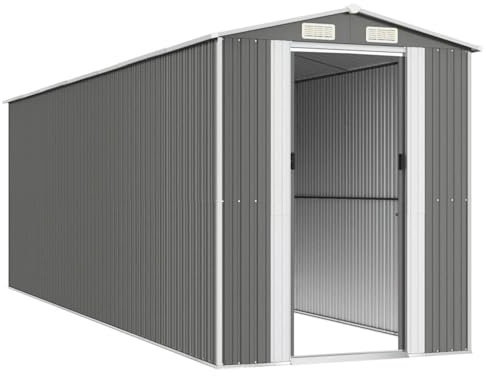 Gecheer Metall Gerätehaus, Geräteschuppen, Gartenhaus, Schuppen, Verzinkter Stahl, Hellgrau 192x606x223 cm