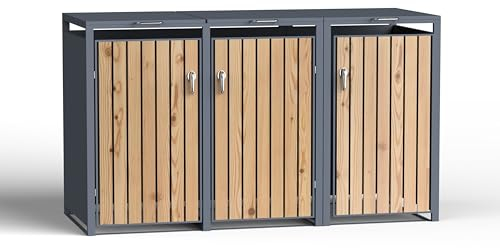 MY-MÜLLTONNE Bosco Mülltonnenbox Klappdach, Lärche-Optik 3er Modell