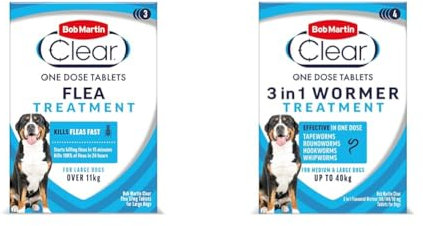 Bob Martin Clear Healthcare Bundle for Large Dogs - Flea Treatment + 3-in-1 Wormer Treatment (11kg+)