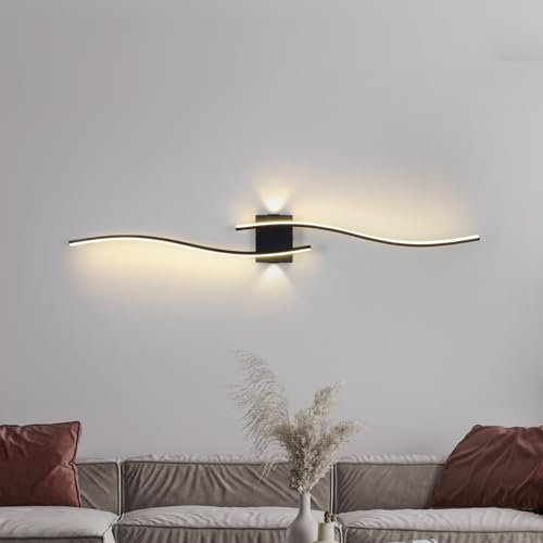 Led Wandlampe Innen,100Cm Schwarz Wandleuchte Innen FüR Schlafzimmer,Modern Wandleuchte Acryl Beleuchtung Mit Hilfslichtquelle,Lange Wandleuchten FüR Flur Treppenhaus Wohnzimmer Wall Light 3000K