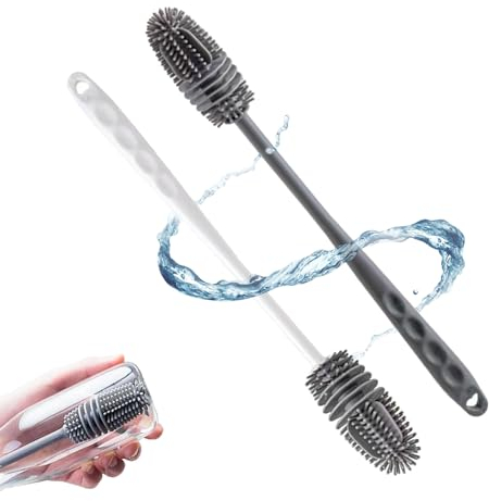 GUOYOU 2 Pcs Goupillon, 28CM Brosse de Nettoyage à Long Manche, sans BPA Goupillon Bouteille, Brosses à Bouteille, Goupillon Silicone, pour Laver Bocaux en Verre, Bouteilles de Sport, Tubes
