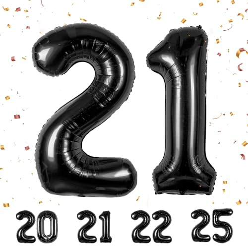 21 Geburtstag Deko zahlen luftballon 21 jahre | Folienballon Schwarz - für 21. Geburtstagsdeko Männer Frauen Ballon Zahl Deko zum Geburtstag fliegt mit Helium 21.Geburtstagsparty 40-101cm