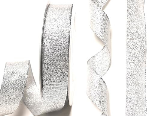 s.dekoda Brokatband 25m x 25mm Silber Schleifenband Dekoband Brokat Geschenkband