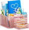 Marbrasse Organizer Scrivania,Multifunzionale Porta Penne da Scrivania,5 Comparti Rete Portaoggetti 2 Cassetti,Portapenne Scrivania,Portapenne per Casa Ufficio(Rosa)
