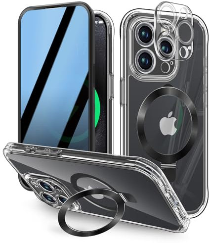 [Built-in Anti Peep Screen Protector & Invisible Magnetic Kickstand] Privacy Case for iPhone 13 Pro [Integrated Lens Protection] [Compatible with MagSafe] Full-Body Drop Proof Phone Case - Black