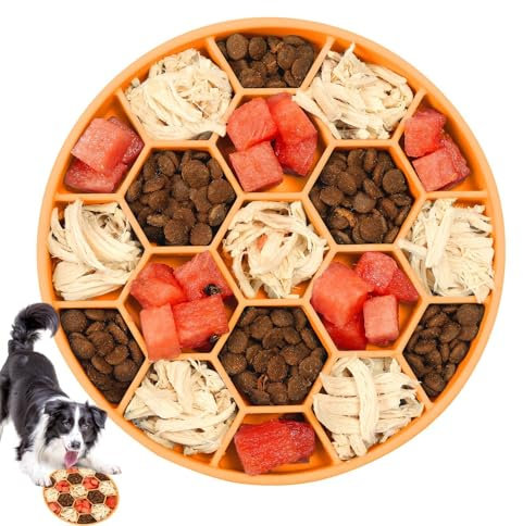 Slow Feeder Dog Bowl - Honeycomb Hexagonal Slow Food Silicone Non-Slip Dog Bowl with Tilt-Proof Suction Cup on the Base for Pets, Dogs and Cats