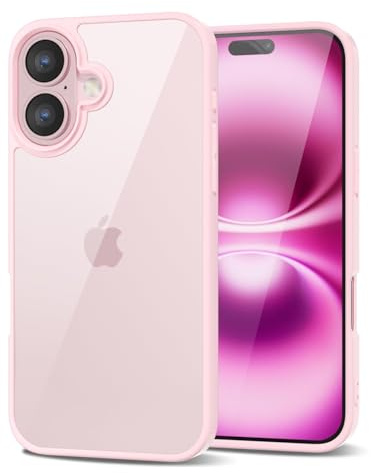 LoeoeL for iPhone 16 Plus Case Clear, Transparent Hybrid 16 Plus Phone Case [Hard Plastic & Soft Silicone Bumper] Acrylic Non Yellowing Thin Slim Protective Cover for Women, Light Pink