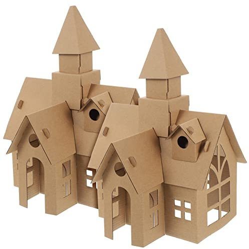 TOYANDONA 2St Graffiti zusammengebaute Burg castle kinder bastelset kinderspielzeug Hausbausatz aus Pappe Bastelhäuser zum Bemalen DIY-Schlösser Kinder bauen Spielzeug zusammen Papier