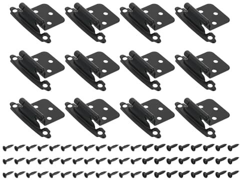 sourcing map Inset Hinges, 12Pcs 1/2 Overlay Semi-Concealed Face Mount Cabinet Hinges, Self-Closing, Black