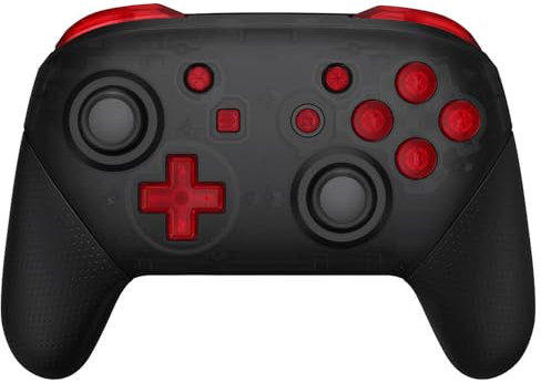 eXtremeRate Boutons de Remplacement ABXY pour Switch Pro, Bouton Série Transparente ABXY Dpad Home Plus Moins L R ZL ZR Trigger pour Switch Pro, Bouton Remplacé Complet Rouge Transparent