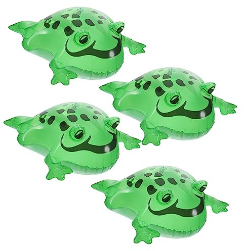 JOINPAYA Aufblasbares Grünes Froschspielzeug 4 Stück Pvc Party Hüpftiere Mit Leuchtenden Augen Elastischem Band Kinder Partyspiel