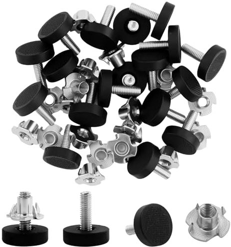 Lot de 18 pieds de meubles réglables - Vis de réglage - Pieds de nivellement - Pieds réglables avec écrou à enfoncer M6 - Diamètre : 21 mm - Socle réglable en hauteur pour pieds de table, pieds