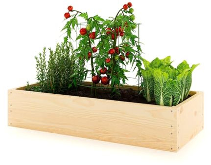 Lermowoood Hochbeet aus Holz 100x40x20 cm Natur – Pflanzkasten für Gemüse & Kräuter – mit Agrovließ – steckbar & stapelbar- Aussenbereich ideal für Garten, Balkon & Terrasse