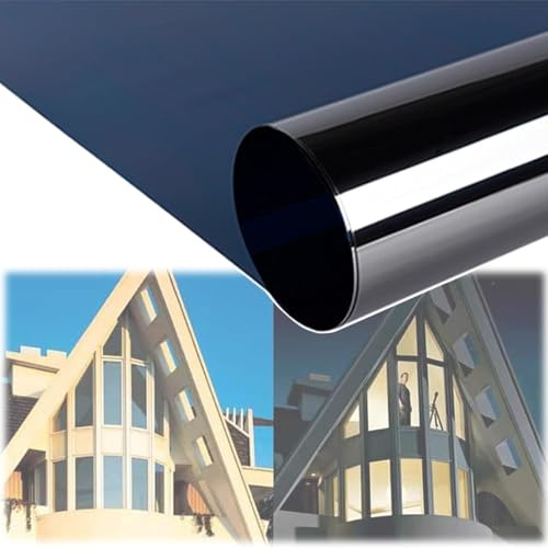 Blue-silver Anti Uv Window Film, One Way Window Film, Uv Blackout Window Film, Privacy Mirror Anti Glare Reflective Window Film, Heat Control Window Tint Sun Blocker Window Sticke, Blue, 140 * 900CM