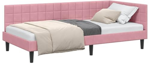 vidaXL Corner Velvet Platform Bed for Modern Space-Saving Bedroom Wall Mount