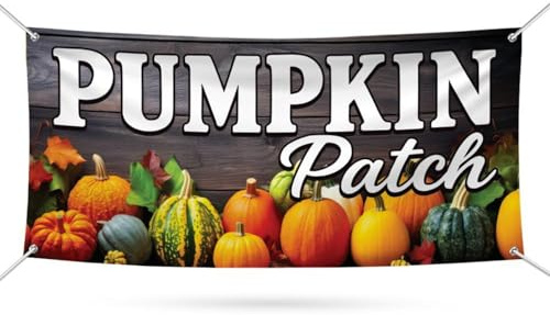 Pumpkin Patch Banner Sign - 13 Oz Heavy Duty Waterproof Pumpkins Sale Vinyl Banner With Metal Grommets, VP24937