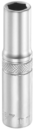 sourcing map 6 Points Deep Socket 1/4 Drive 7mm Deep,50mm/2 Extra Long | Metric CR-V Steel Polished Nickel Plating Flip Sleeve,Socket Tool for Home Auto Nuts Bolts Repair