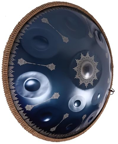 Klangheilende handgefertigte 22-Zoll-Handpan-Trommel aus blauem Stahl mit 10 Tönen, einzigartiges Muster für Anfänger mit Zubehör (Blue)