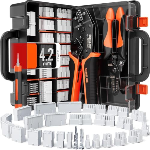 SOMELINE Pinza Crimpatrice Mini-Fit Jr Connettori Set, 2-24 Pin 4,2mm (0,25-1,5mm²/24-16 AWG), con Estrattore & Spelafili, per PC & Stampante 3D - Pinza per Molex, Dupont, KF2510, TE
