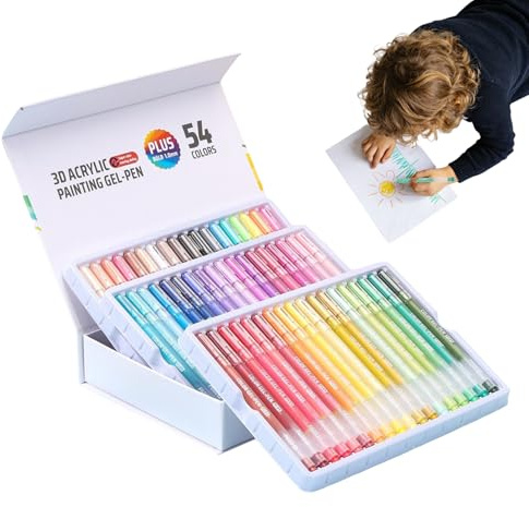 3D Acryl Gelstifte Set, 36 Oder 54 Leuchtende Farben Mit Farbkarte Zum Malen Doodeln, Feine 1,0 Mm Spitze Für Präzises Zeichnen Auf Papier, Stein, Holz Stoff, Ideal Für Schulprojekte, Skizzenbuch ,