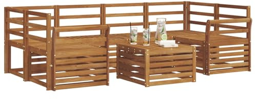 vidaXL Sofagarnituren 7 pcs Natur Massivholz Akazie, Garten-Sofa-Eckgarnitur, strapazierfähiges Lounge-Möbel, modernes Patio-Set für chilliges Terrassenleben