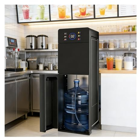Freistehend Wasserspender, Wasser Spender Automat Mit Flaschenbeladung Von Unten Tür Aus Gehärtetem Glas Und Smart-Touchscreen 3 Temperatureinstellungen für Zuhause & Büro